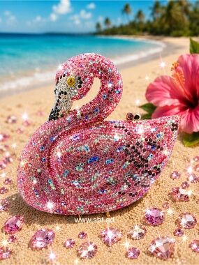 NWT Flamingo Bird Purse Sparkling Bling Swarovski Crystal Rhinestone Bag Clutch